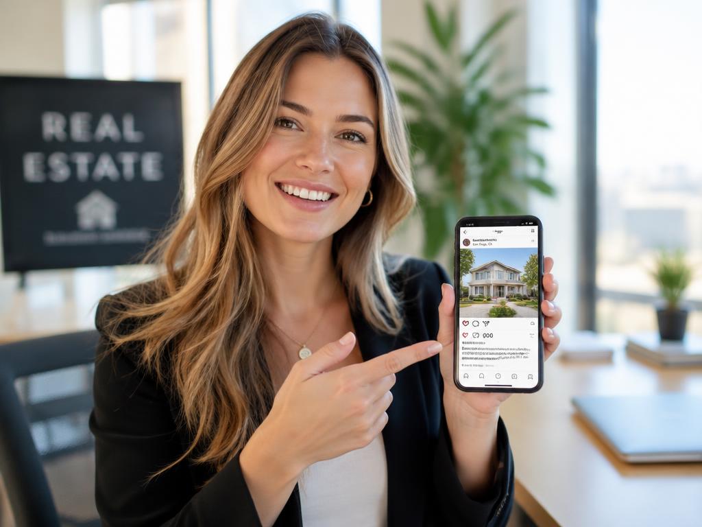 Megler viser boligannonse på mobil